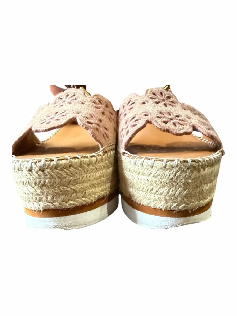SEE BY CHLOE Glyn Scallop Wedge Espadrille Pink Calf Suede 38 7.5